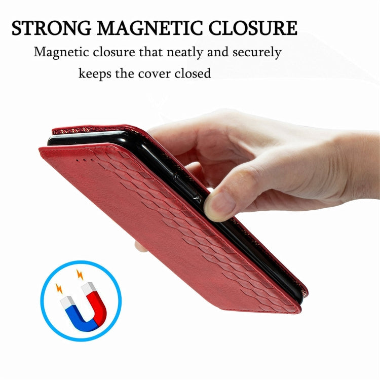 For Doogee N40 Pro Cubic Grid Pressed Horizontal Flip Magnetic Leather Case with Holder & Card Slots & Wallet(Red)