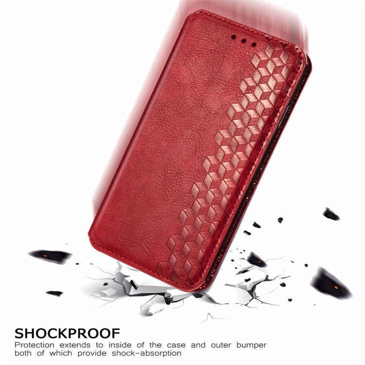 For Doogee N40 Pro Cubic Grid Pressed Horizontal Flip Magnetic Leather Case with Holder & Card Slots & Wallet(Red)
