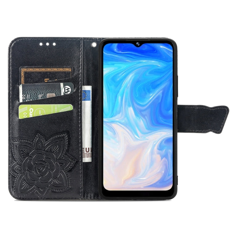 For DOOGEE N40 Pro Butterfly Love Flowers Embossed Horizontal Flip Leather Case with Holder & Card Slots & Wallet & Lanyard(Black)