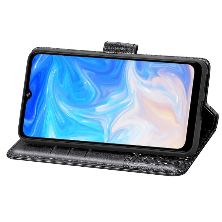 For DOOGEE N40 Pro Butterfly Love Flowers Embossed Horizontal Flip Leather Case with Holder & Card Slots & Wallet & Lanyard(Black)