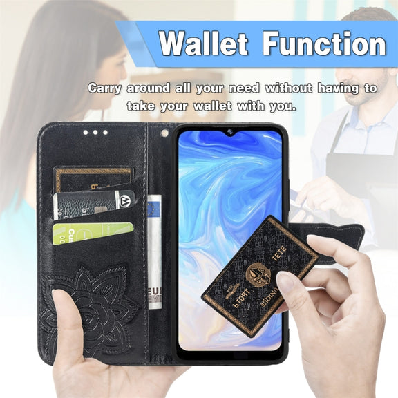 For DOOGEE N40 Pro Butterfly Love Flowers Embossed Horizontal Flip Leather Case with Holder & Card Slots & Wallet & Lanyard(Black)