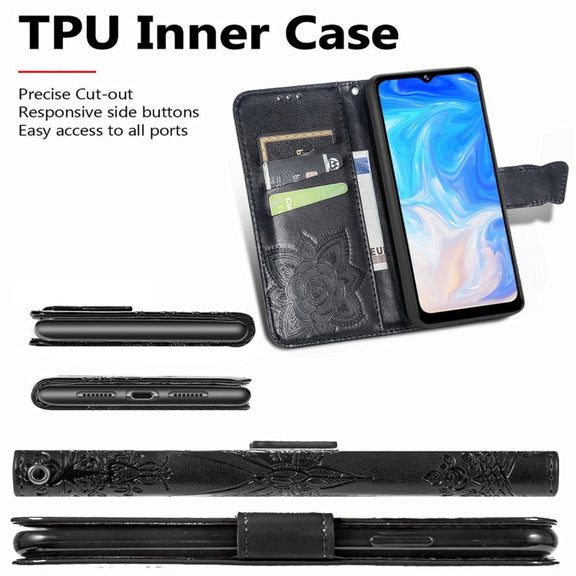 For DOOGEE N40 Pro Butterfly Love Flowers Embossed Horizontal Flip Leather Case with Holder & Card Slots & Wallet & Lanyard(Black)