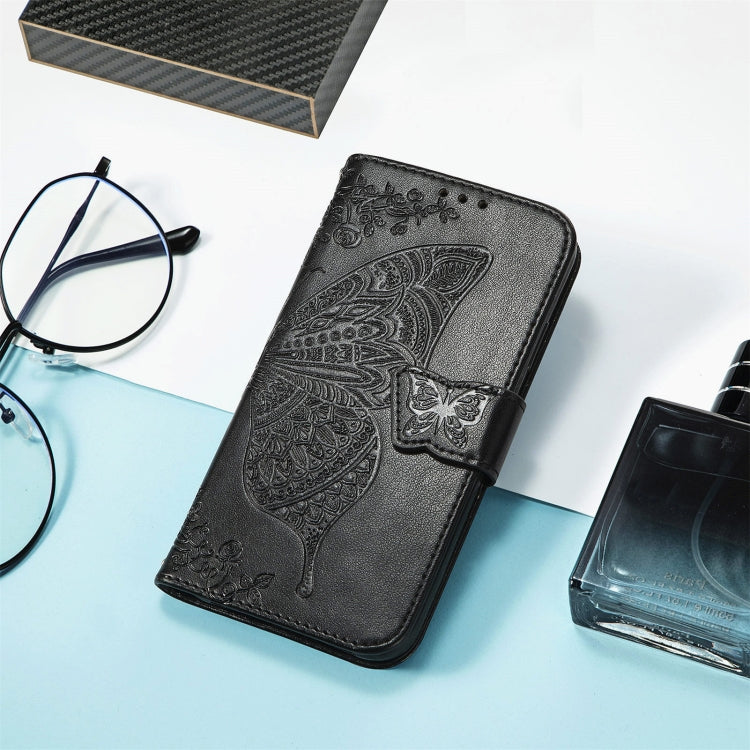For DOOGEE N40 Pro Butterfly Love Flowers Embossed Horizontal Flip Leather Case with Holder & Card Slots & Wallet & Lanyard(Black)