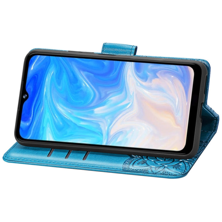 For DOOGEE N40 Pro Butterfly Love Flowers Embossed Horizontal Flip Leather Case with Holder & Card Slots & Wallet & Lanyard(Blue)