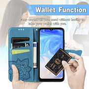 For DOOGEE N40 Pro Butterfly Love Flowers Embossed Horizontal Flip Leather Case with Holder & Card Slots & Wallet & Lanyard(Blue)