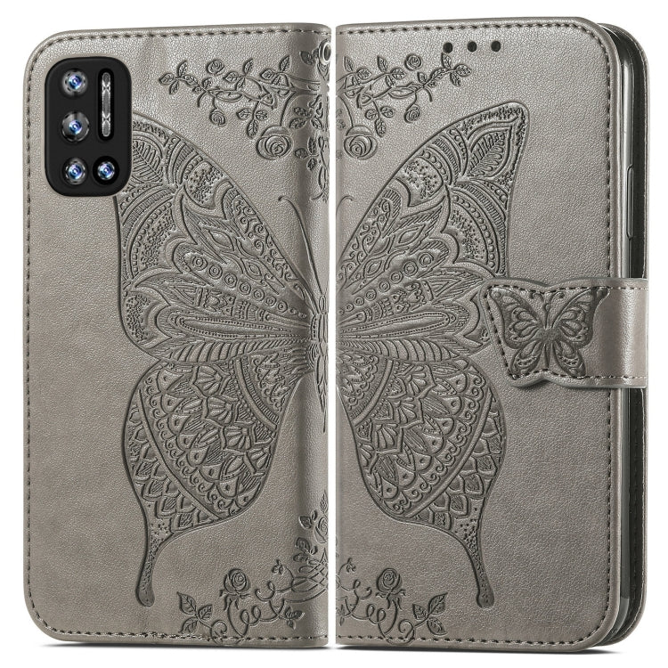 For DOOGEE N40 Pro Butterfly Love Flowers Embossed Horizontal Flip Leather Case with Holder & Card Slots & Wallet & Lanyard(Grey)