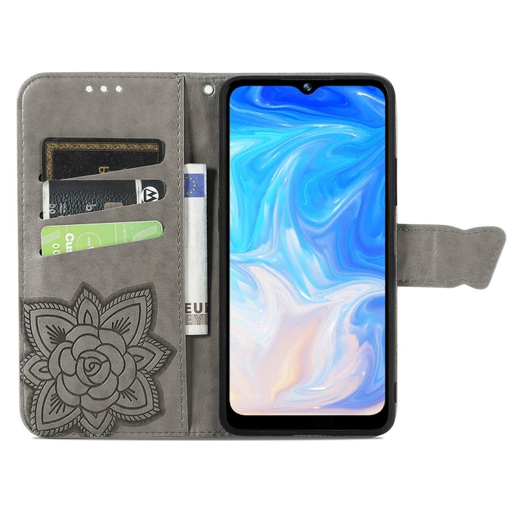 For DOOGEE N40 Pro Butterfly Love Flowers Embossed Horizontal Flip Leather Case with Holder & Card Slots & Wallet & Lanyard(Grey)