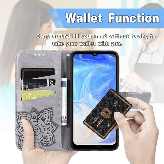 For DOOGEE N40 Pro Butterfly Love Flowers Embossed Horizontal Flip Leather Case with Holder & Card Slots & Wallet & Lanyard(Grey)