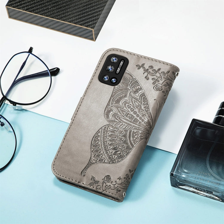 For DOOGEE N40 Pro Butterfly Love Flowers Embossed Horizontal Flip Leather Case with Holder & Card Slots & Wallet & Lanyard(Grey)