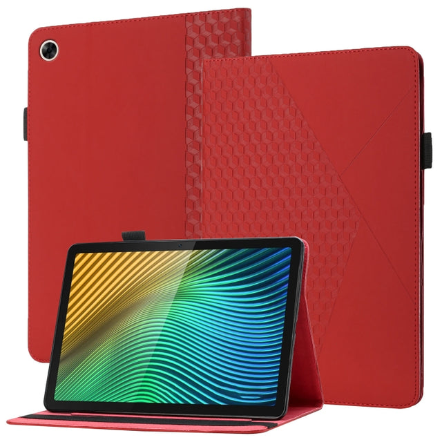 For OPPO Realme Pad Rhombus Skin Feel Horizontal Flip Tablet Leather Case with Card Slots & Holder(Red)