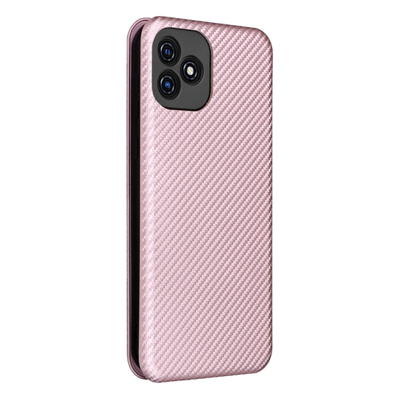 For Blackview Oscal C20 Carbon Fiber Texture Horizontal Flip Leather Phone Case with Card Slot(Pink)