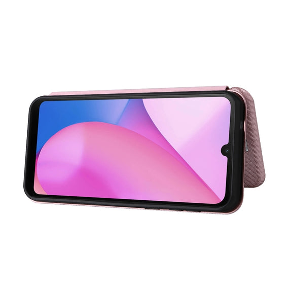For Blackview Oscal C20 Carbon Fiber Texture Horizontal Flip Leather Phone Case with Card Slot(Pink)