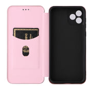 For Blackview Oscal C20 Carbon Fiber Texture Horizontal Flip Leather Phone Case with Card Slot(Pink)