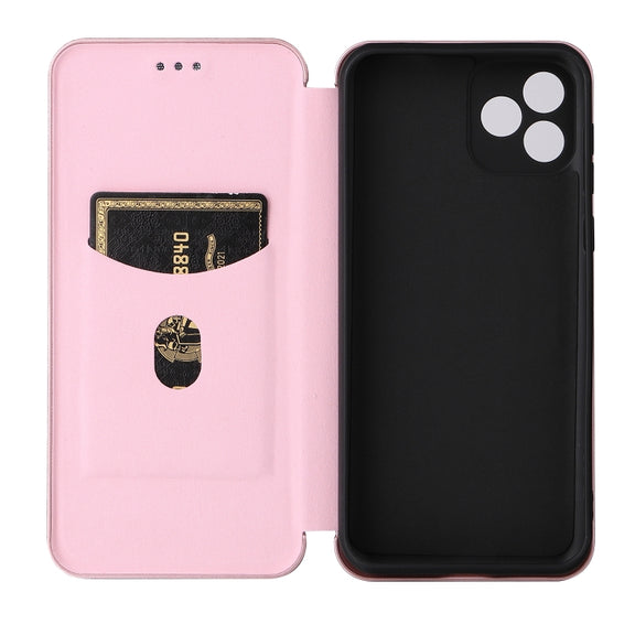 For Blackview Oscal C20 Carbon Fiber Texture Horizontal Flip Leather Phone Case with Card Slot(Pink)