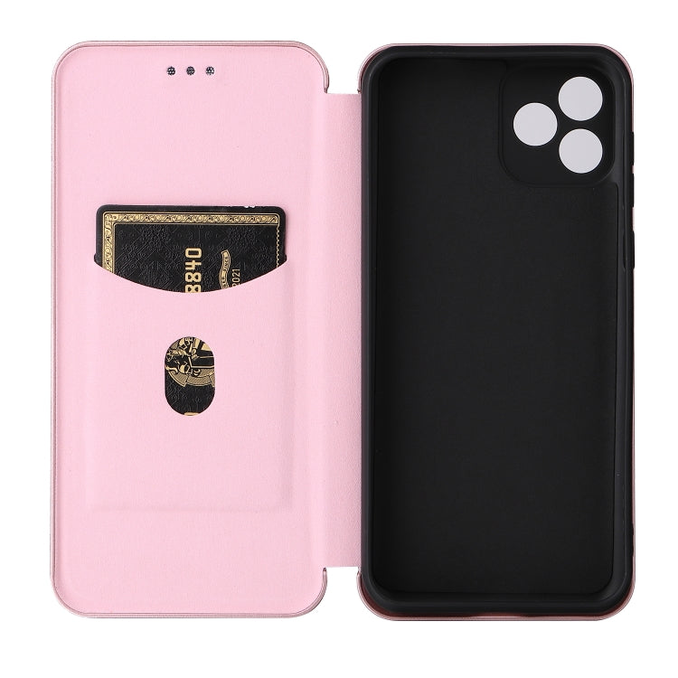 For Blackview Oscal C20 Carbon Fiber Texture Horizontal Flip Leather Phone Case with Card Slot(Pink)