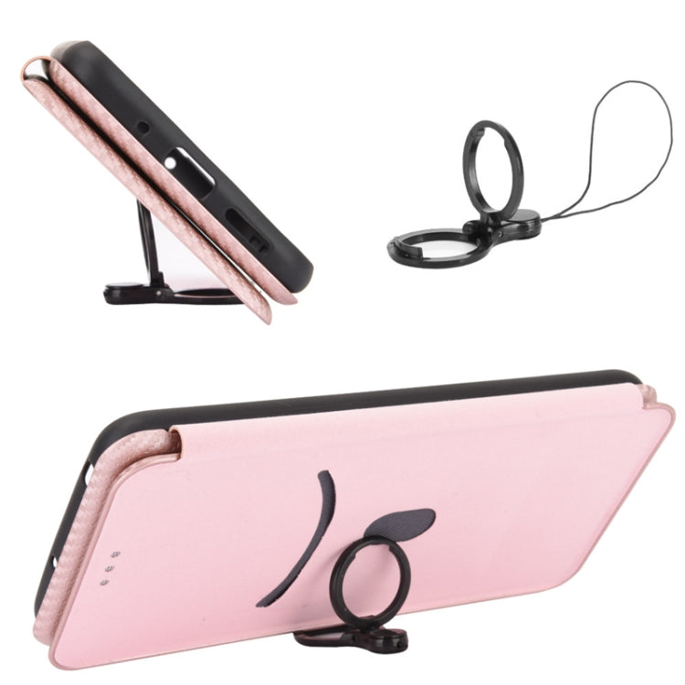 For Blackview Oscal C20 Carbon Fiber Texture Horizontal Flip Leather Phone Case with Card Slot(Pink)