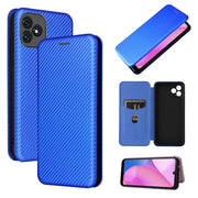 For Blackview Oscal C20 Carbon Fiber Texture Horizontal Flip Leather Phone Case with Card Slot(Blue)