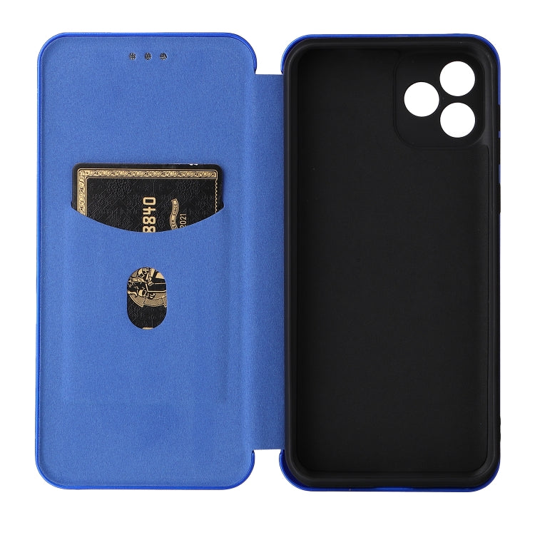 For Blackview Oscal C20 Carbon Fiber Texture Horizontal Flip Leather Phone Case with Card Slot(Blue)
