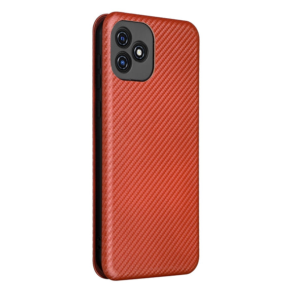 For Blackview Oscal C20 Carbon Fiber Texture Horizontal Flip Leather Phone Case with Card Slot(Brown)