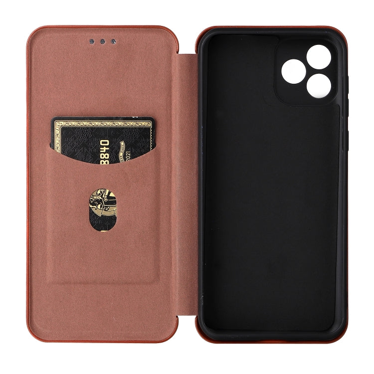 For Blackview Oscal C20 Carbon Fiber Texture Horizontal Flip Leather Phone Case with Card Slot(Brown)