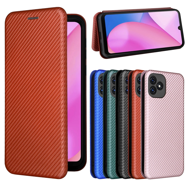 For Blackview Oscal C20 Carbon Fiber Texture Horizontal Flip Leather Phone Case with Card Slot(Brown)