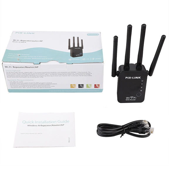 Wireless Smart WiFi Router Repeater with 4 WiFi Antennas, Plug Specification:UK Plug(Black)