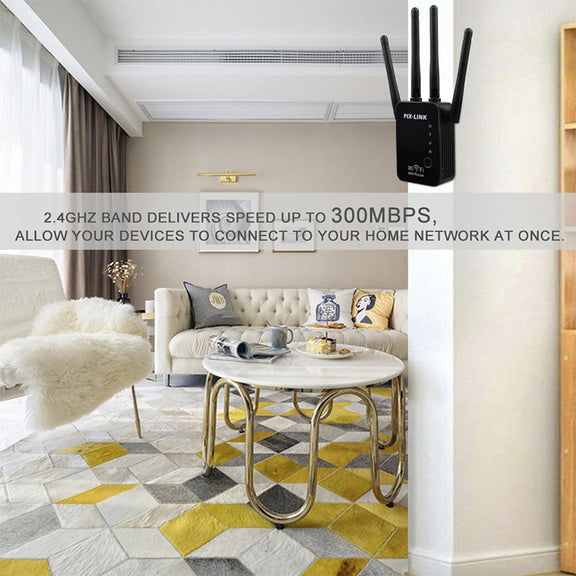 Wireless Smart WiFi Router Repeater with 4 WiFi Antennas, Plug Specification:UK Plug(Black)