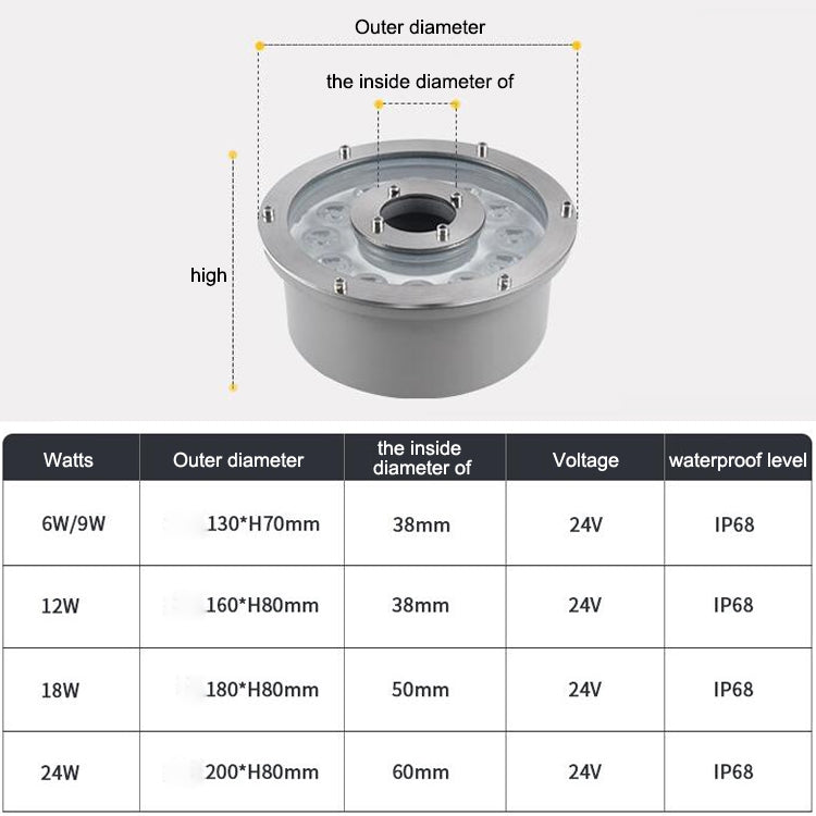 6W Landscape Ring LED Aluminum Alloy Underwater Fountain Light(White Light)