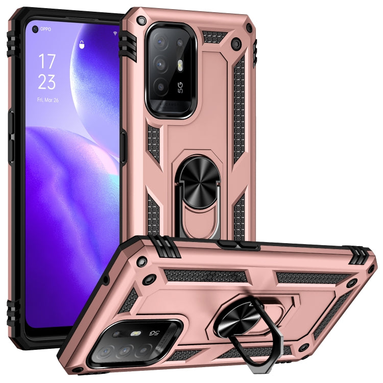 For OPPO Reno5 Z Shockproof TPU + PC Phone Protective Case with 360 Degree Rotating Holder(Rose Gold)