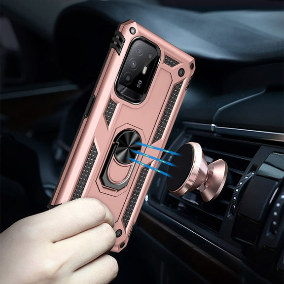 For OPPO Reno5 Z Shockproof TPU + PC Phone Protective Case with 360 Degree Rotating Holder(Rose Gold)