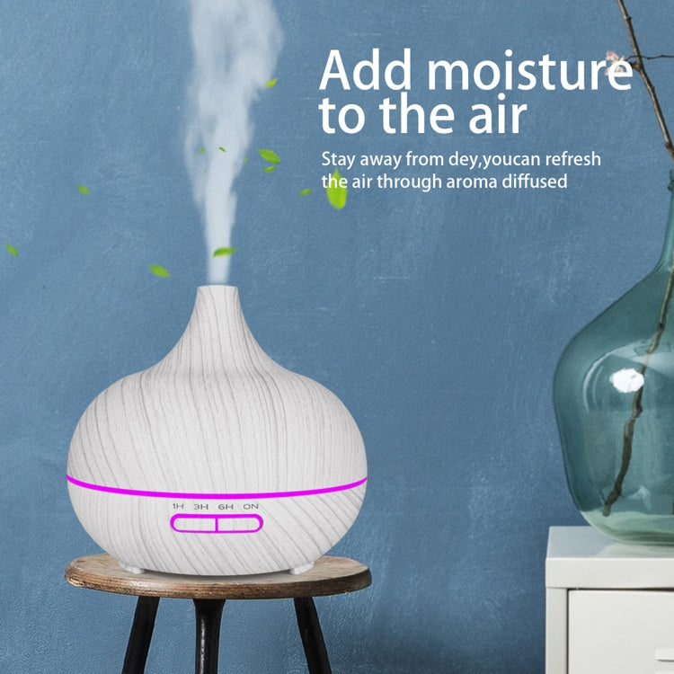 USB 400ml Wood Texture Fragrance Machine Pointed Mouth Humidifier Automatic Alcohol Sprayer with Colorful LED Light(White)