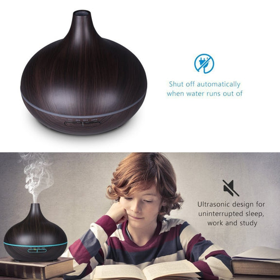 USB 400ml Wood Texture Fragrance Machine Pointed Mouth Humidifier Automatic Alcohol Sprayer with Colorful LED Light(White)