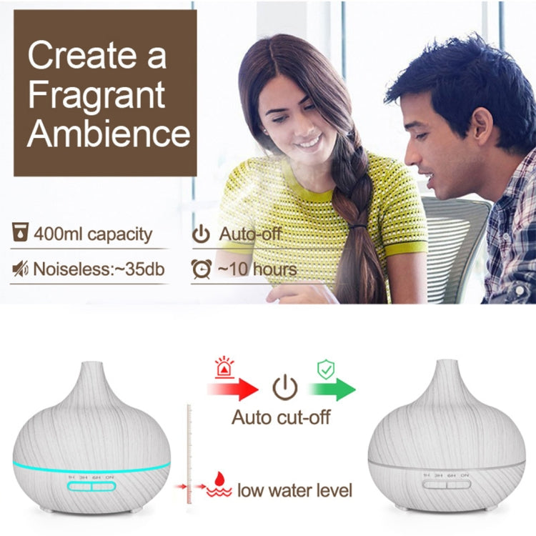 USB 400ml Wood Texture Fragrance Machine Pointed Mouth Humidifier Automatic Alcohol Sprayer with Colorful LED Light(White)