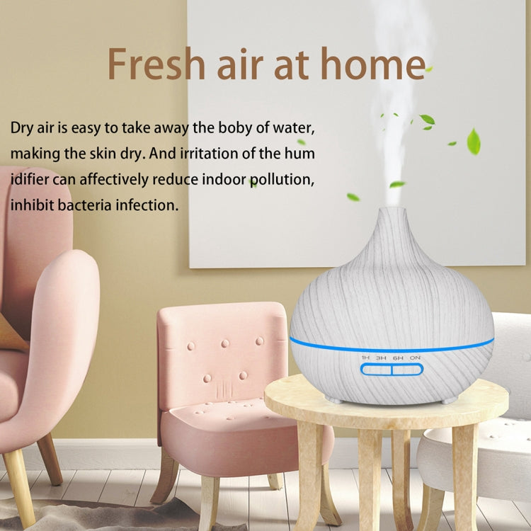 USB 400ml Wood Texture Fragrance Machine Pointed Mouth Humidifier Automatic Alcohol Sprayer with Colorful LED Light & Remote Control(White)