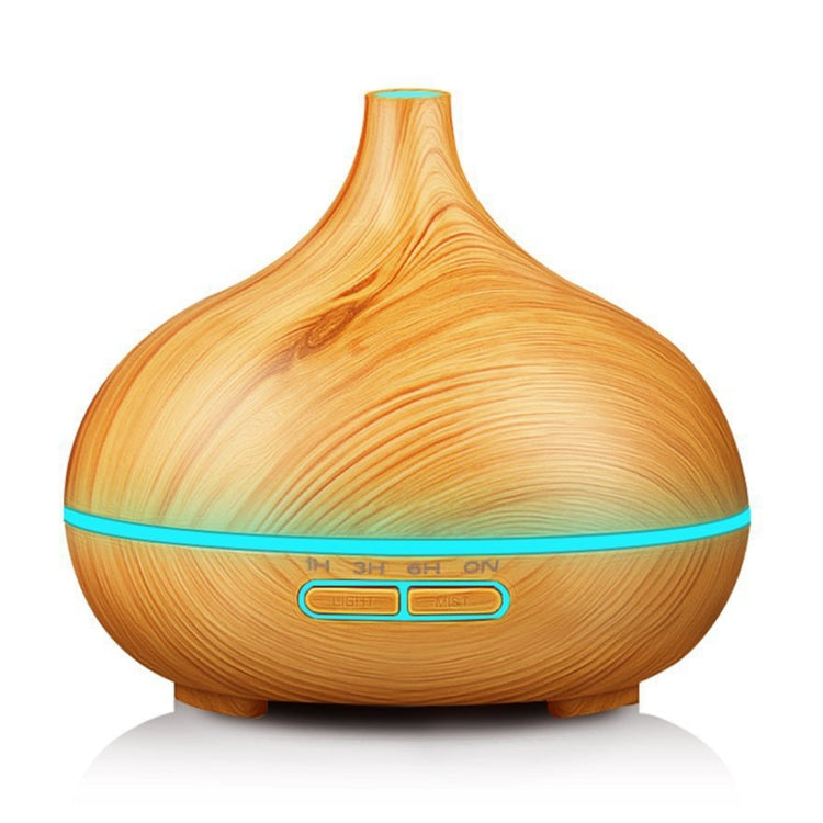 USB 400ml Wood Texture Fragrance Machine Pointed Mouth Humidifier Automatic Alcohol Sprayer with Colorful LED Light & Remote Control(Khaki)