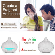 USB 400ml Wood Texture Fragrance Machine Pointed Mouth Humidifier Automatic Alcohol Sprayer with Colorful LED Light & Remote Control(Khaki)