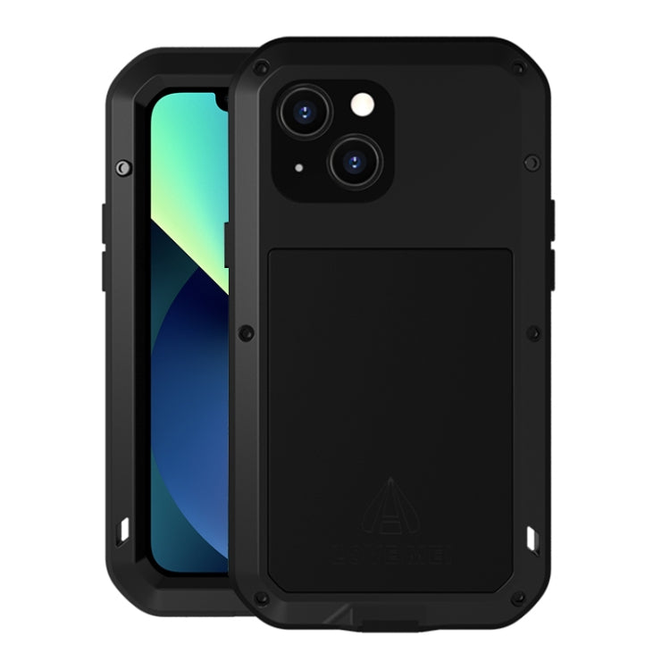 For iPhone 13 mini LOVE MEI Metal Shockproof Life Water-resistant Dustproof Protective Phone Case (Black)