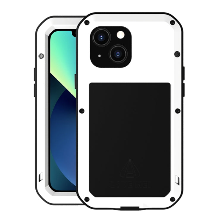 For iPhone 13 mini LOVE MEI Metal Shockproof Life Water-resistant Dustproof Protective Phone Case (White)