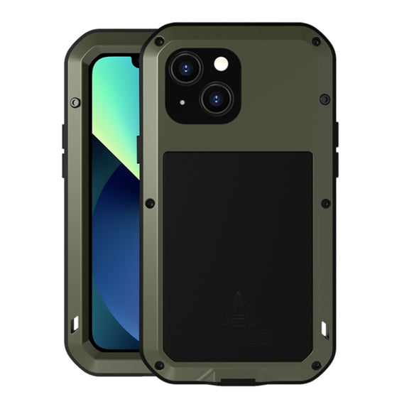 For iPhone 13 mini LOVE MEI Metal Shockproof Life Water-resistant Dustproof Protective Phone Case (Army Green)