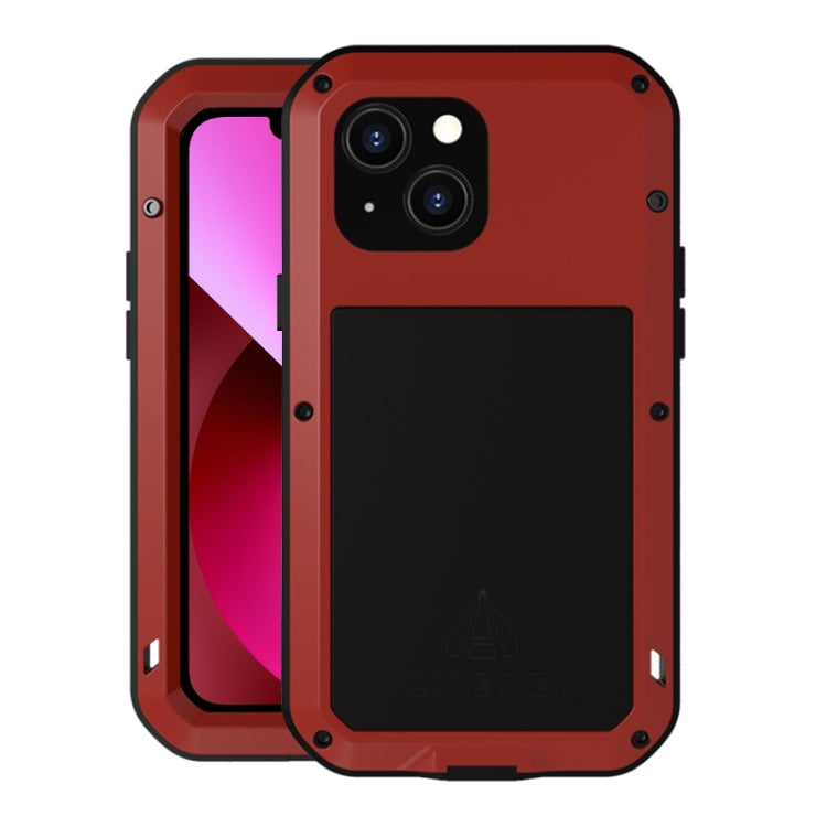For iPhone 13 LOVE MEI Metal Shockproof Life Water-resistant Dustproof Protective Phone Case(Red)
