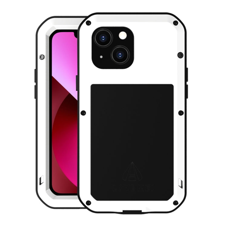 For iPhone 13 LOVE MEI Metal Shockproof Life Water-resistant Dustproof Protective Phone Case(White)