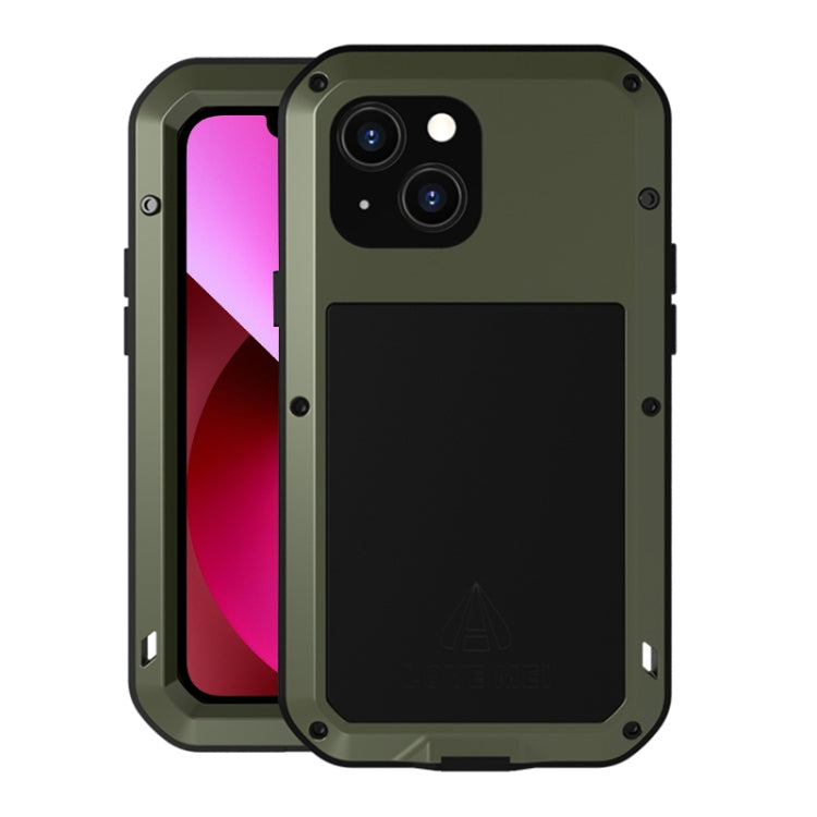 For iPhone 13 LOVE MEI Metal Shockproof Life Water-resistant Dustproof Protective Phone Case(Army Green)