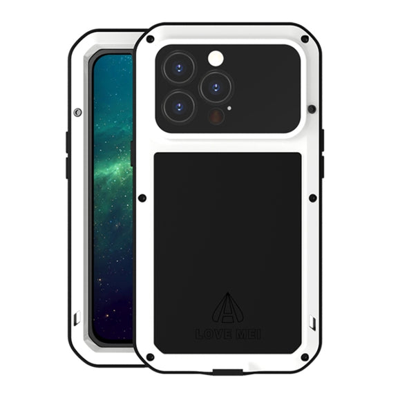 For iPhone 13 Pro LOVE MEI Metal Shockproof Life Water-resistant Dustproof Protective Phone Case (White)