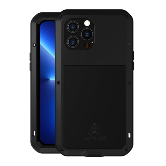 For iPhone 13 Pro Max LOVE MEI Metal Shockproof Life Water-resistant Dustproof Protective Phone Case (Black)