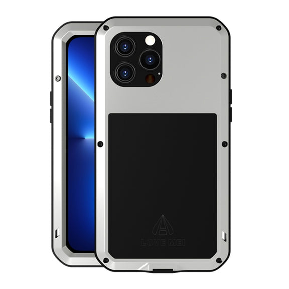 For iPhone 13 Pro Max LOVE MEI Metal Shockproof Life Water-resistant Dustproof Protective Phone Case (Silver)