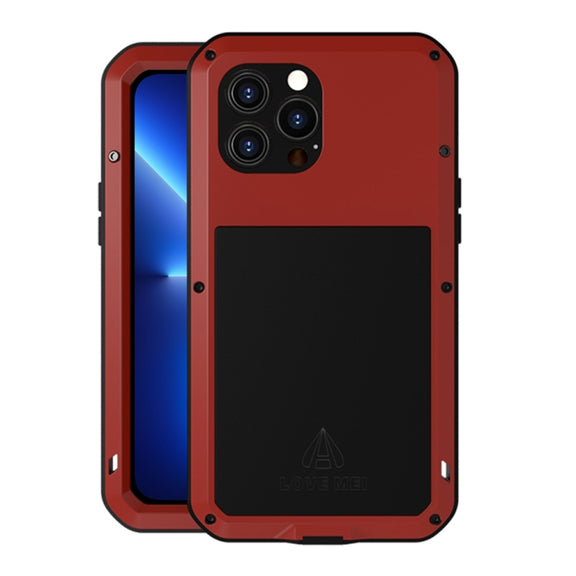 For iPhone 13 Pro Max LOVE MEI Metal Shockproof Life Water-resistant Dustproof Protective Phone Case (Red)