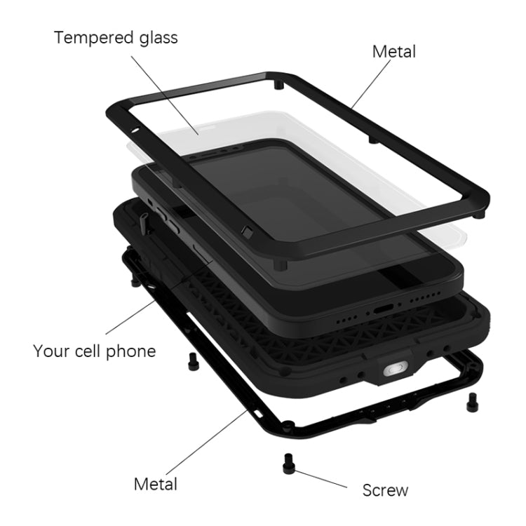 For iPhone 13 Pro Max LOVE MEI Metal Shockproof Life Water-resistant Dustproof Protective Phone Case (White)