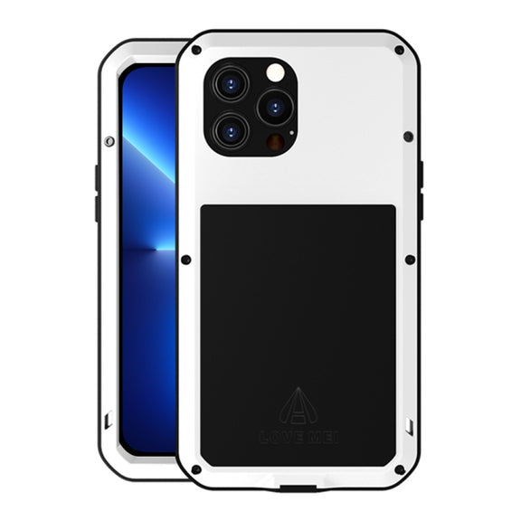 For iPhone 13 Pro Max LOVE MEI Metal Shockproof Life Water-resistant Dustproof Protective Phone Case (White)