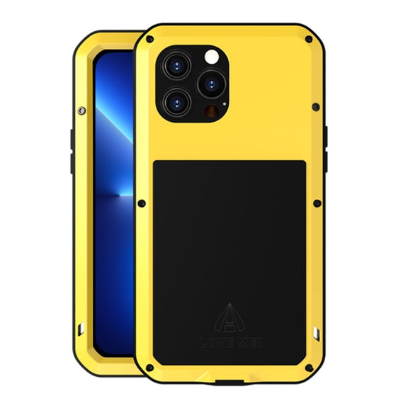 For iPhone 13 Pro Max LOVE MEI Metal Shockproof Life Water-resistant Dustproof Protective Phone Case (Yellow)