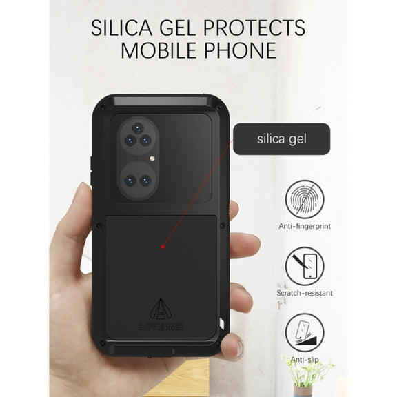 For Huawei P50 Pro LOVE MEI Metal Shockproof Water-resistant Dustproof Protective Phone Case without Glass(Silver)